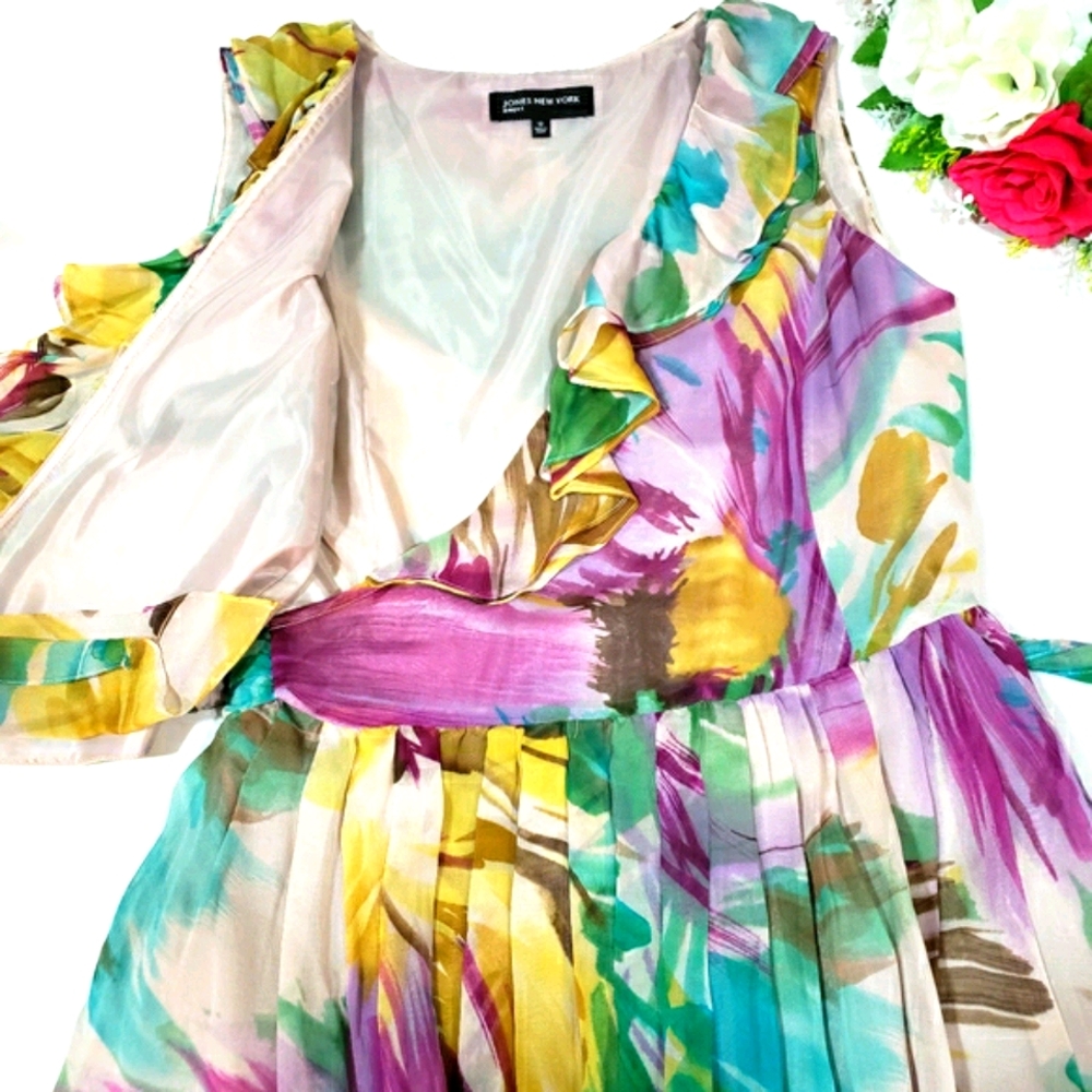 Jones New York Dress floral, 100% Silk - Picture 8 of 16